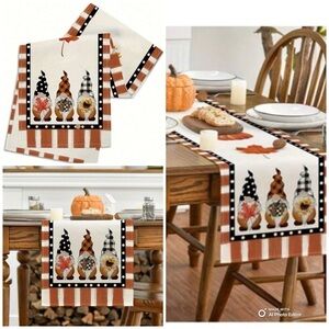 NWT- Fall Gnome Trio- Orange & White Stripe- Polka Dot-🍁& Pumpkin Table Runner